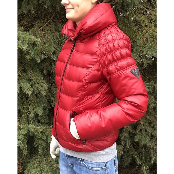 guess puffer jacket red